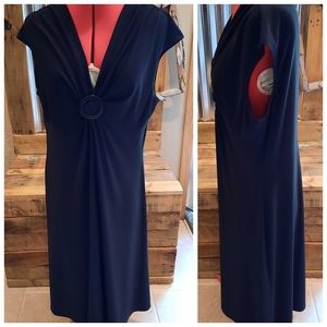 Black knit midi Dress deep-V sz 16 Jones Wear